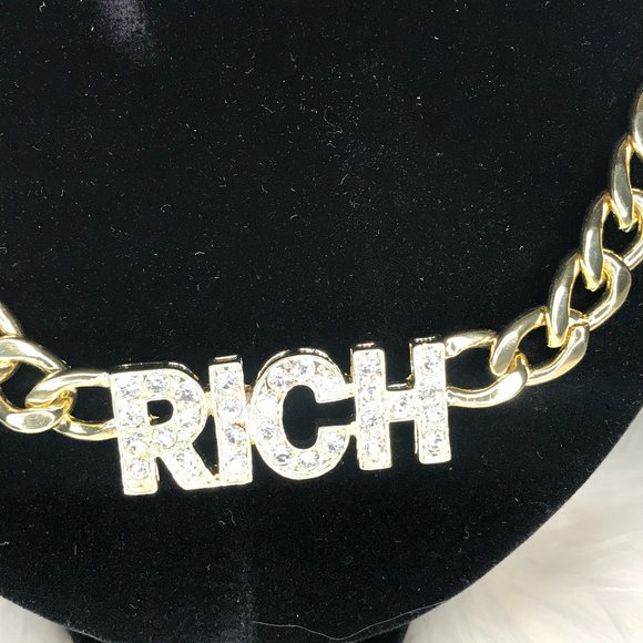 GOLD CRYSTAL RICH PENDANT CHUNKY NECKLACE - Picture 6 of 8